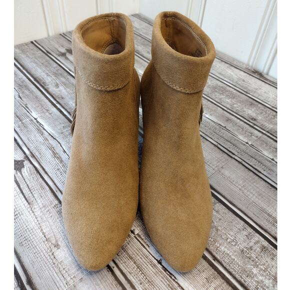 Lucky Brand NWOT Tan Suede Zakina Cuffed Fringe Ankle Boots Cowgirl Western Boho - Picture 3 of 13